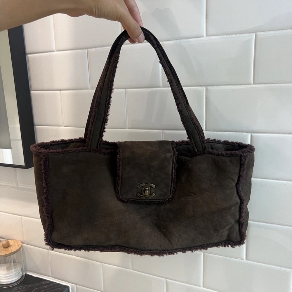 Chanel Vintage Shearling Shoulder Bag Brown Karl Lagerfeld Era 1997 CC Logo